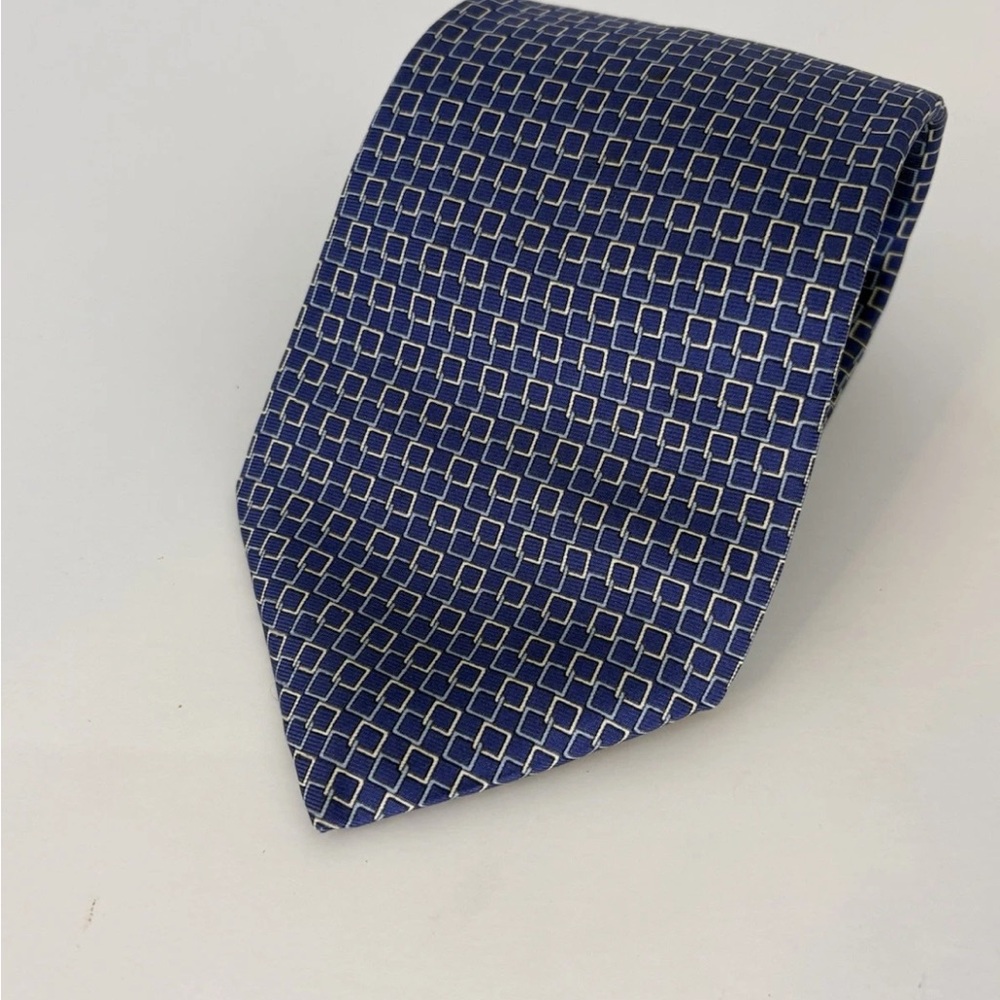 Brooks Brothers Makers Repp Silk Tie Blue/White Geometric Made USA Necktie